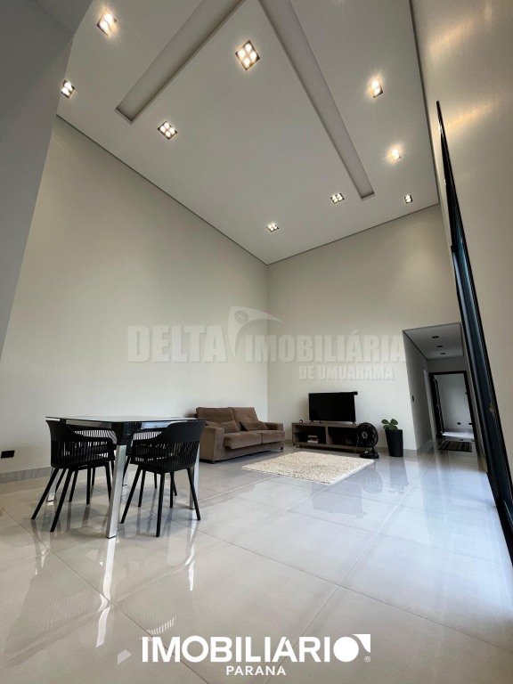 Living (Sala de Jantar + TV) com pé direito alto, rebaixamento em gesso