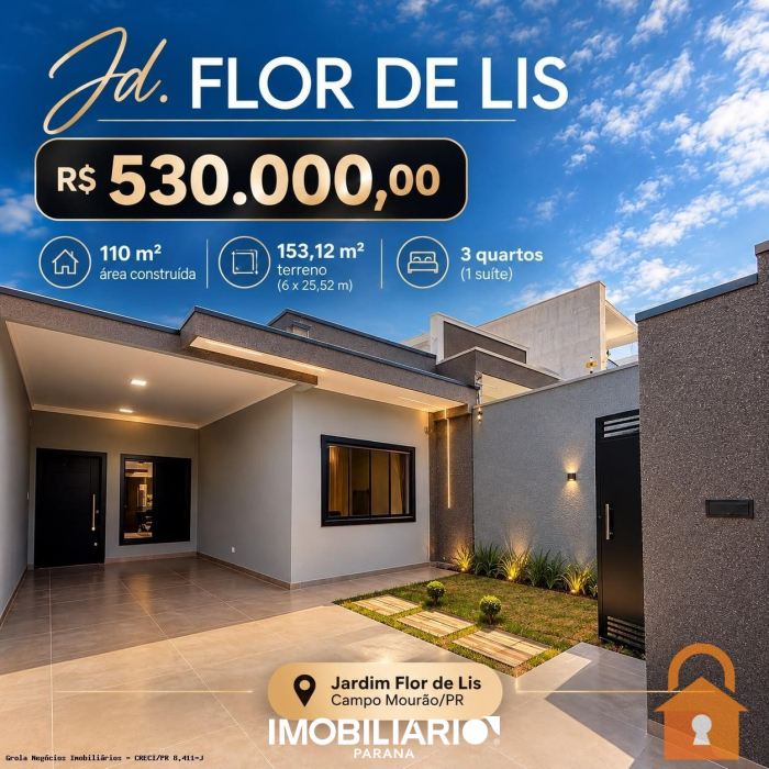Residência para  venda em Jardim Flor de Lis II, Campo Mourão, 153,00m², com 3 quartos