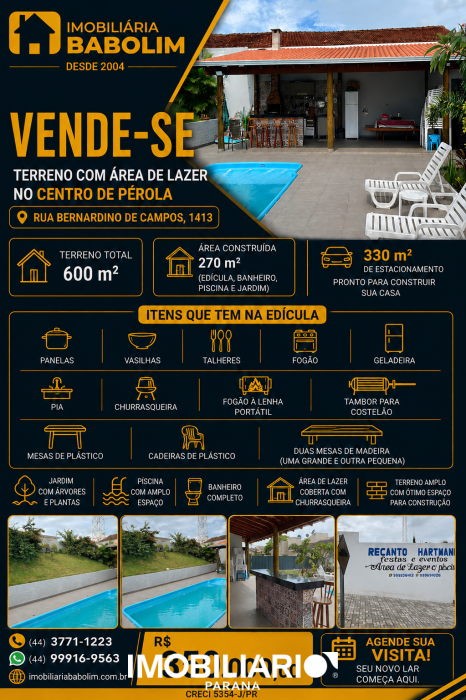 Chácara para  vendaPérola, 600,00m²