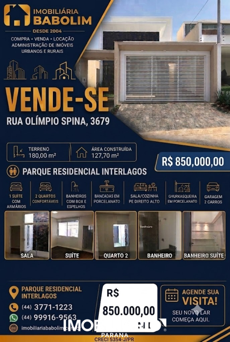Residência para  venda em Parque Residencial Interlagos, Umuarama, 180,00m², com 2 quartos
