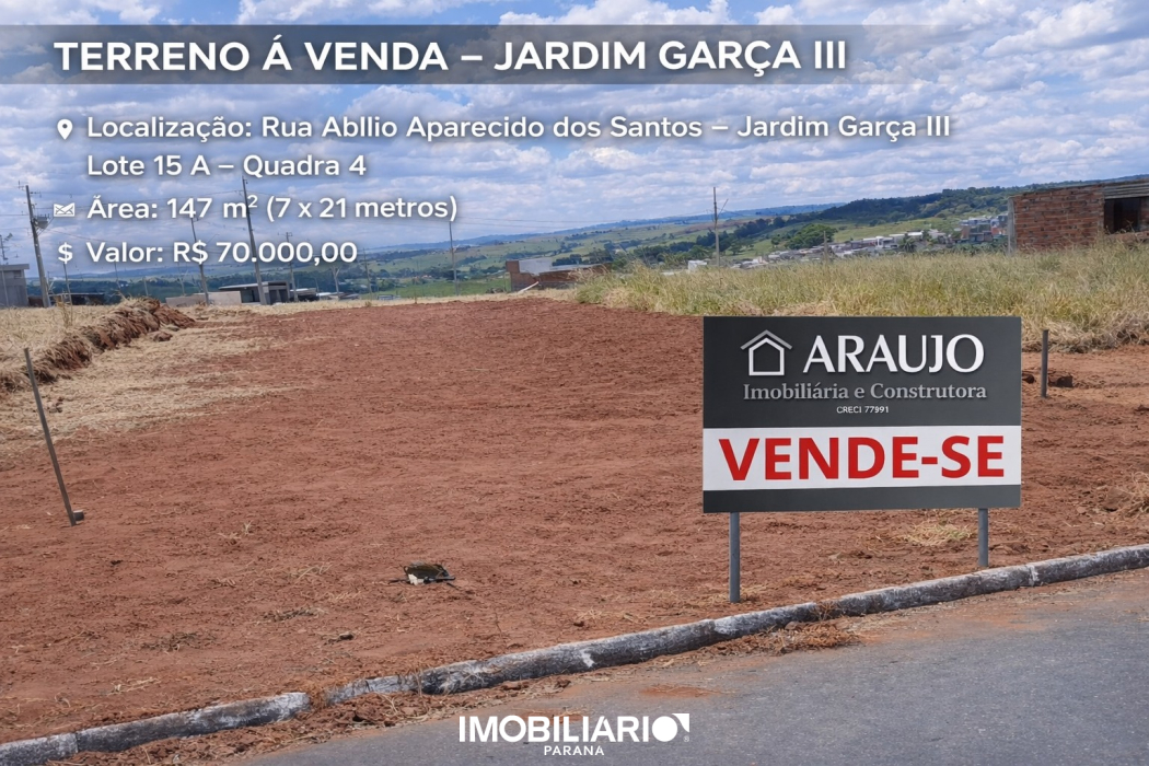 Terreno para  venda em Jardim das Garças III, Umuarama, 147,00m²