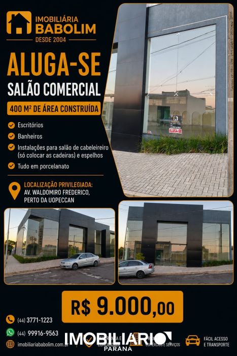 Loja Comercial para  alugar em Parque Residencial da Gávea, Umuarama, 400,00m²