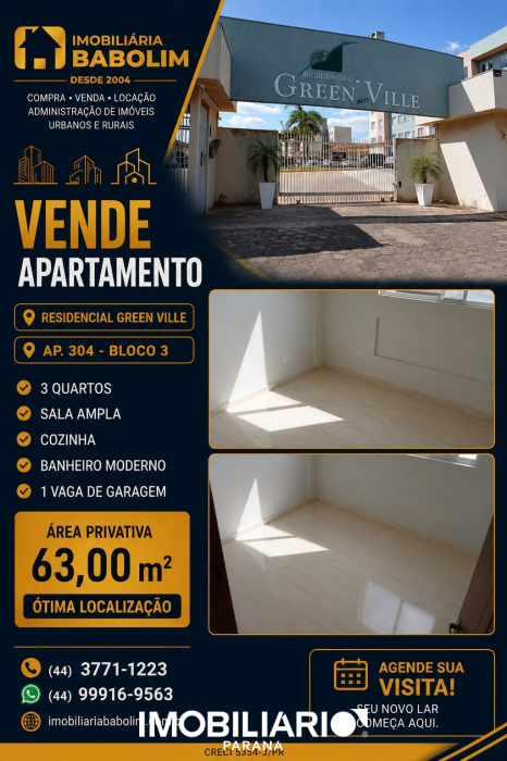 Apartamento para  venda em Zona I, Umuarama, 63,00m², com 3 quartos