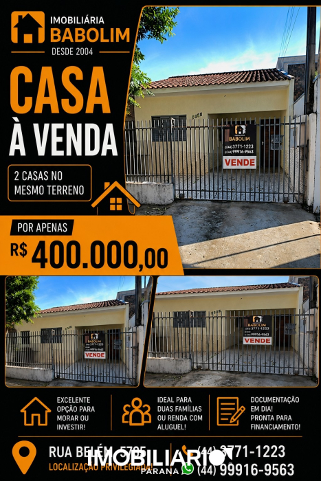 Residência para  venda em Zona III, Umuarama, 130,00m², com 3 quartos