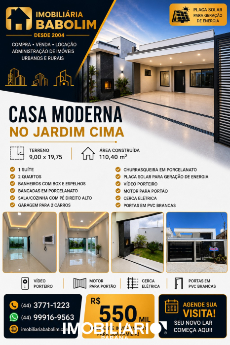 Residência para  venda em Jardim Europa, Umuarama, 110,00m², com 2 quartos