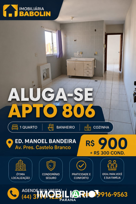 Apartamento para  alugar em Zona I Umuarama Pr, Umuarama, 40,00m², com 1 quartos