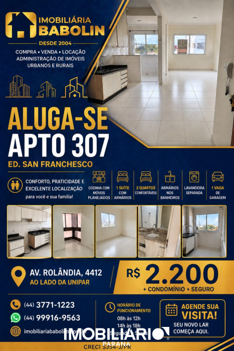 Apartamento para  alugar em Centro , Umuarama, 80,00m², com 2 quartos