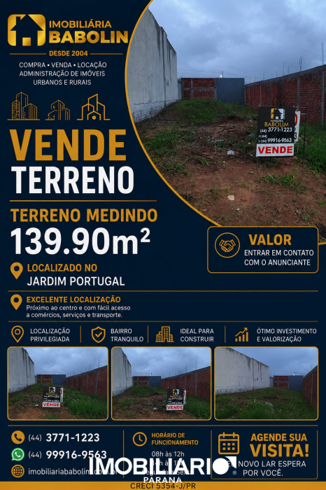 Terreno para  venda em JARDIM PORTUGAL, Umuarama, 139,90m²